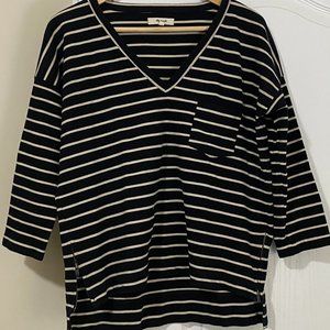 Madewell Size Medium Women's V-neck Striped Sweater with Zipper Details